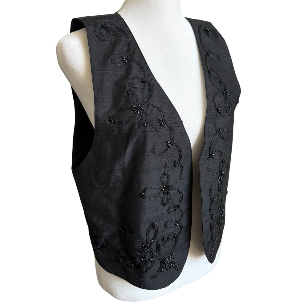 VTG 90s Y2K Women's 100% Silk Beaded Vest Small Boho Festival Embroidered